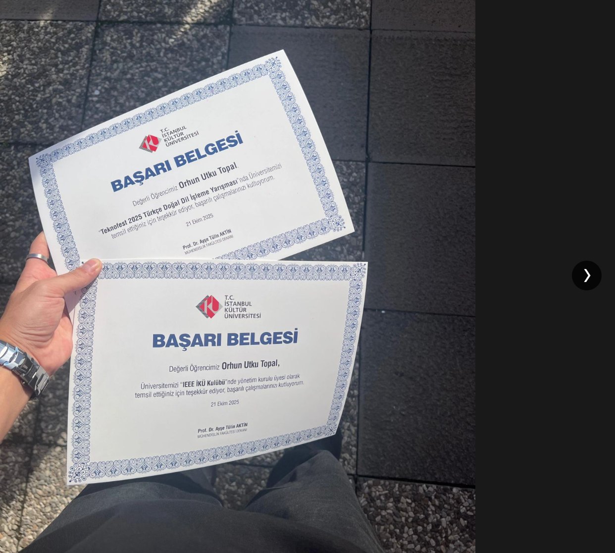 Teknofest 2025 Turkish NLP and IEEE IKU achievement certificates